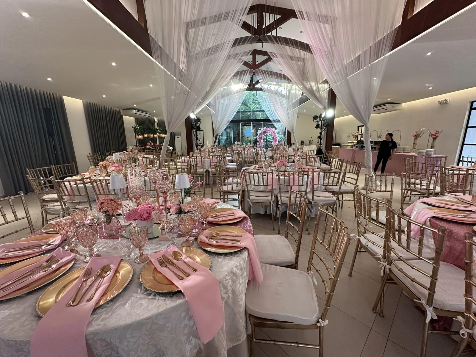 Styled reception hall for a social celebration